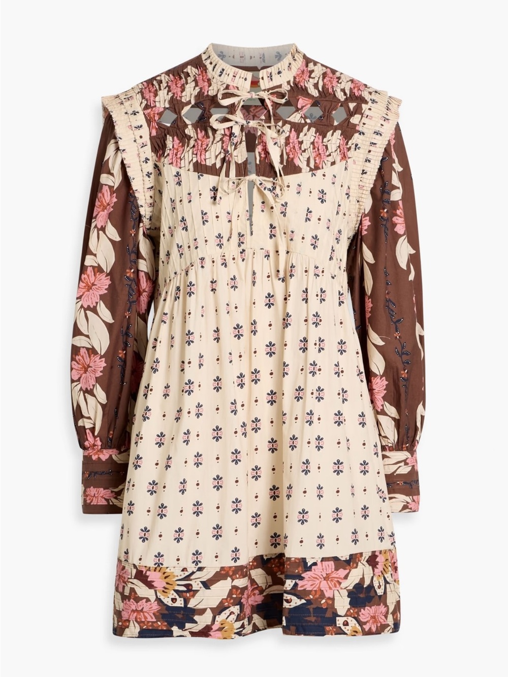 Farm Rio Ainika Maxi Floral Cream Open Yoke Mini Dress